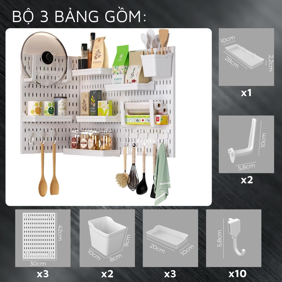 Kệ giá bảng treo tường DandiHome trang trí pegboard để đồ decor bàn học, phòng bếp, nhà tắm, đã kèm đầy đủ phụ kiện, có thể dán kính không cần khoan đục