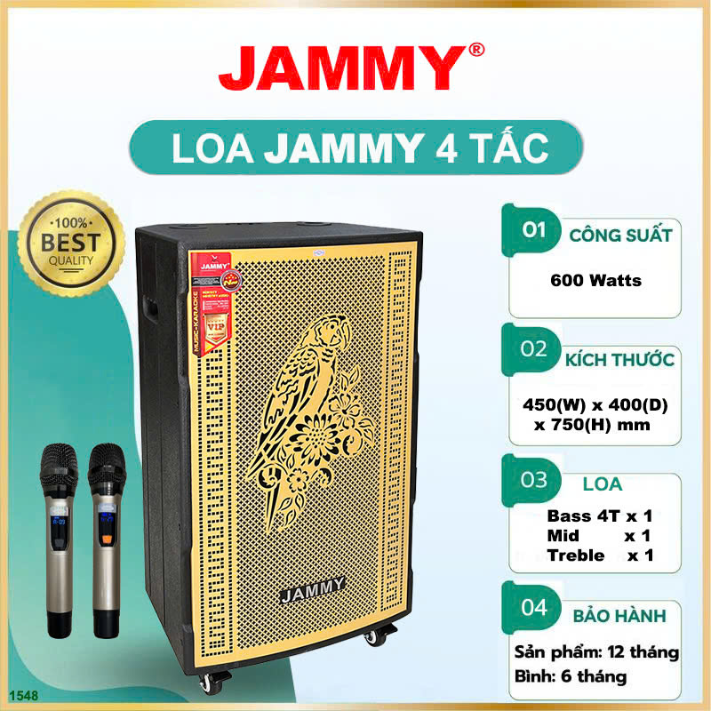 Loa kéo 4 tấc Jammy F1548K LƯỚI VẸT - _Kích thước: 450 (W) x 400 (D) x 750 (H)mm _Công suất: 600Watts- Hàng chính Hãng