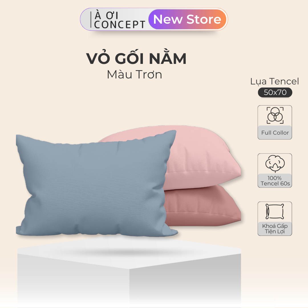 Vỏ Gối Nằm Lụa Tencel 60s Size 35x50 cm Cao Cấp À Ơi Concept Màu Trơn