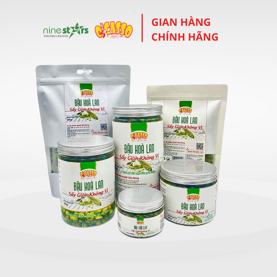 Đậu Hà Lan Sấy Giòn Không Vị O'Casso. Ăn liền hoặc lắc vị ưa thích hộp 300g