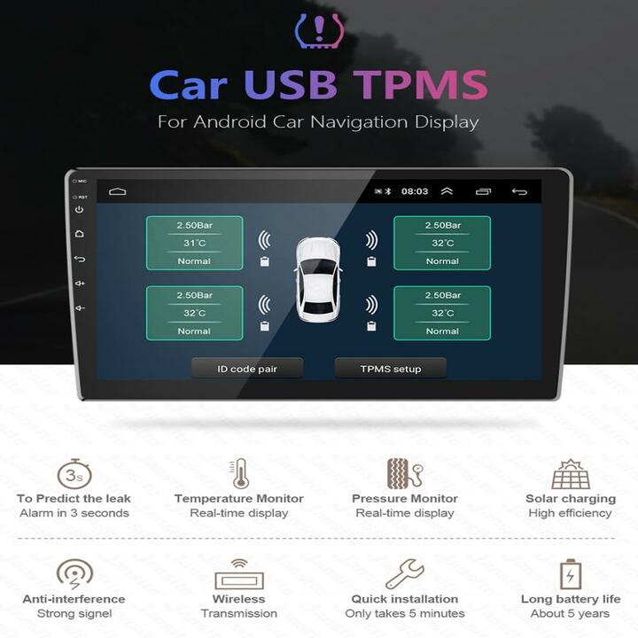 Bộ cảm biến áp suất lốp ngoài dùng cho ô tô, xe hơi có sẵn màn hình DVD Android