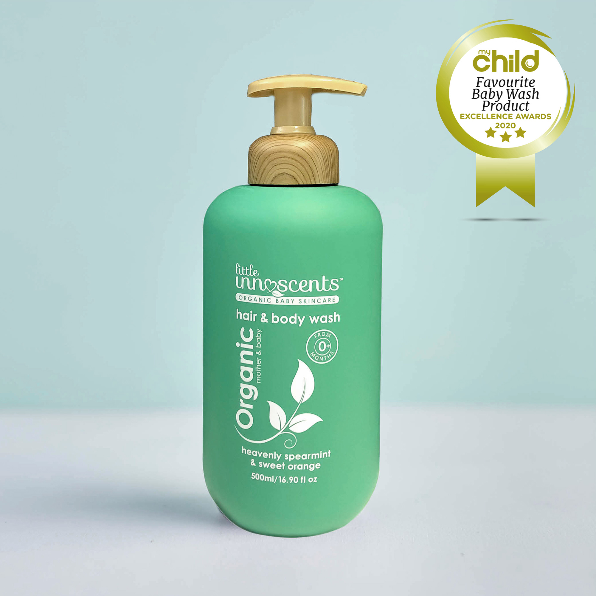 Sữa Tắm gội Toàn thân Hữu cơ hương Cam & Bạc hà LITTLE INNOSCENTS 500ml - LITTLE INNOSCENTS Organic Hair & Body wash Spearmint & Orange 500ml