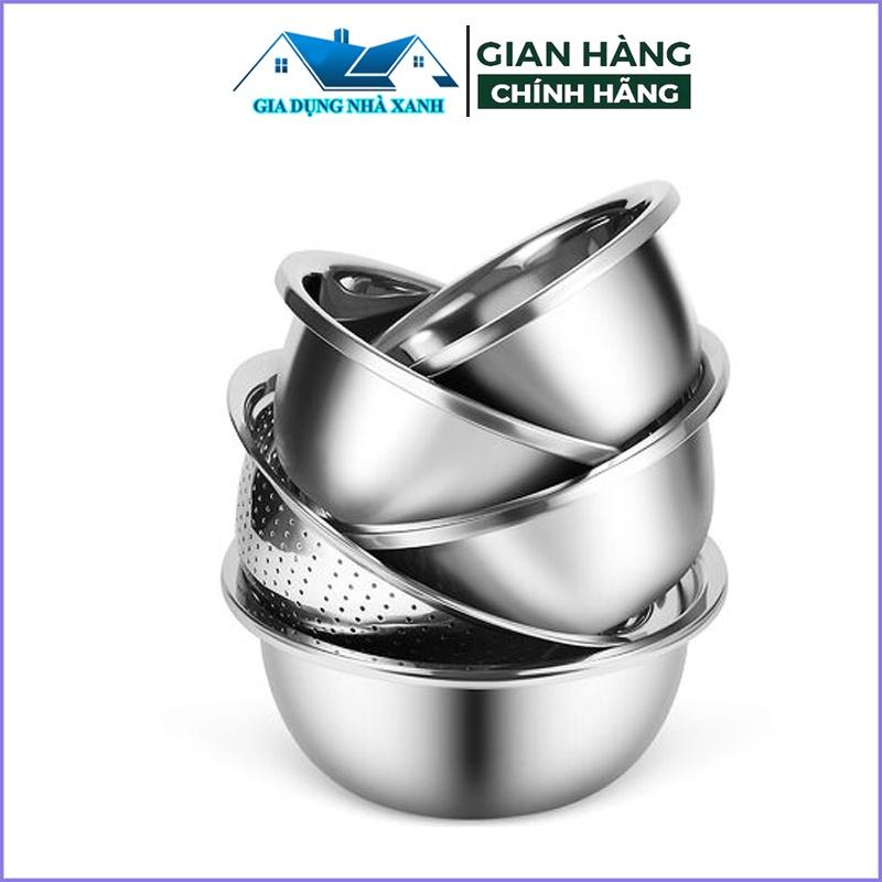 Bộ 5 thau rồ inox rửa rau củ quả, trộn salad dày dặn cho nhà bếp