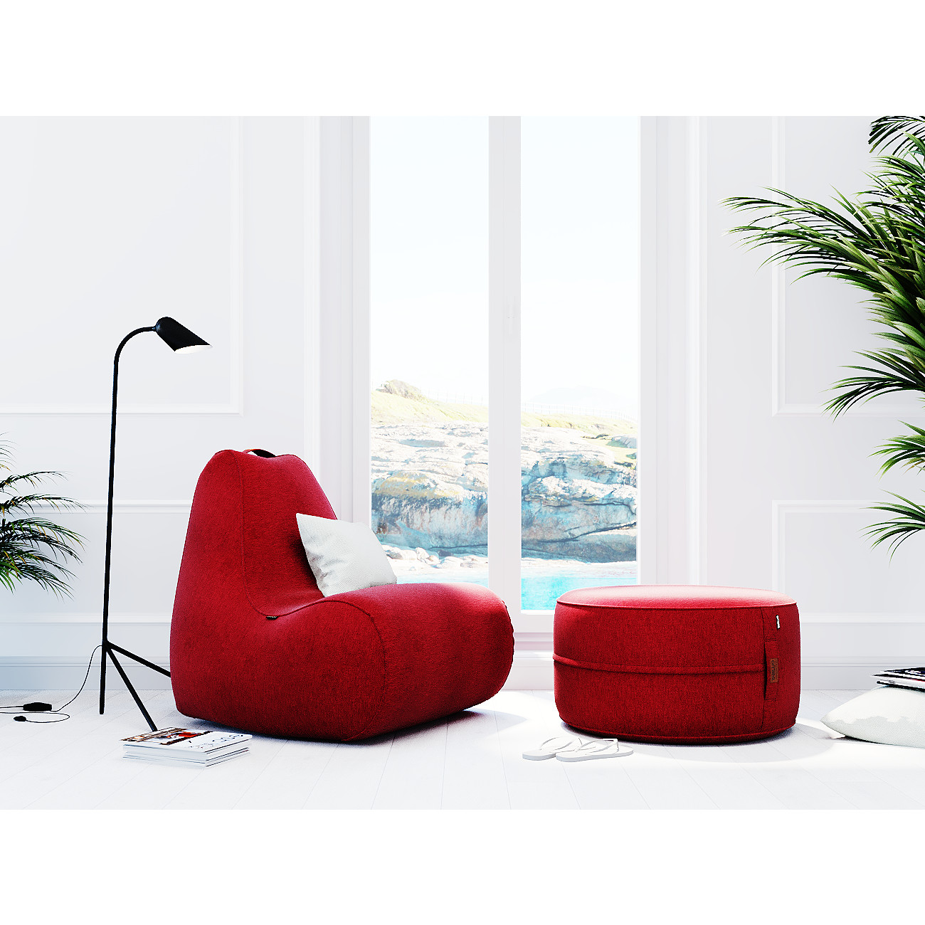 BỘ GHẾ LƯỜI PARAISO (Paraiso indoor beanbag chair) GỒM GÁC CHÂN TRỤ TRÒN CHẤT LIỆU VẢI NHẬP KHẨU MÀU ĐỎ - TARUJO