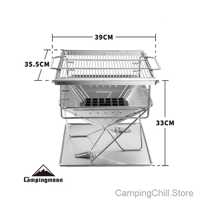 Bếp nướng than than hoa inox Campingmoon MT35 đồ cắm trại du lịch dã ngoại xếp gọn có túi kèm theo dùng 8-10 người ăn A015