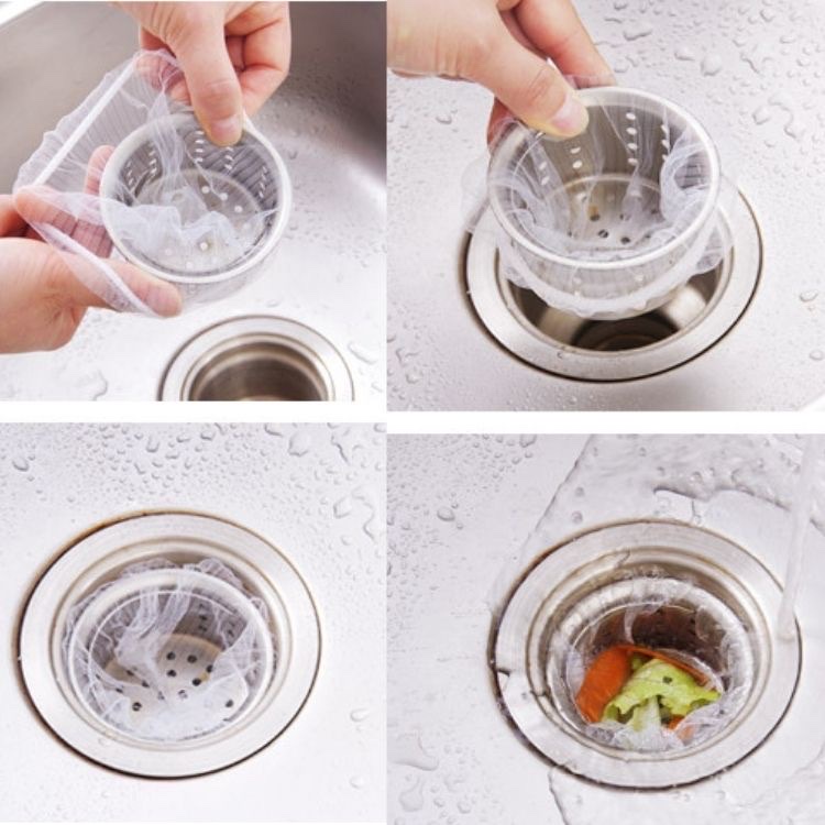 Sét 100 túi lọc rác ,chặn rác bồn rửa chén ,dạng lưới siêu bền ,có chun 2 đầu co giãn ,chống tắc nghẽn