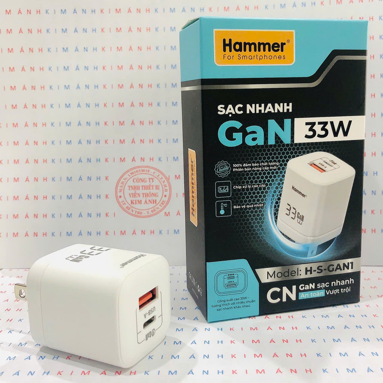 Củ sạc nhanh Ham.mer GaN ( H-S-GAN1) công suất 33W có 2 cổng sạc USB + C , Check Qr hàng chính hãng bảo hành 1 năm