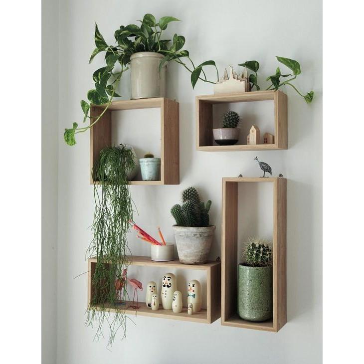 Set 3 kệ đựng đồ trang trí treo tường hình chữ nhật kích thước 40x30x10 gỗ thông tự nhiên