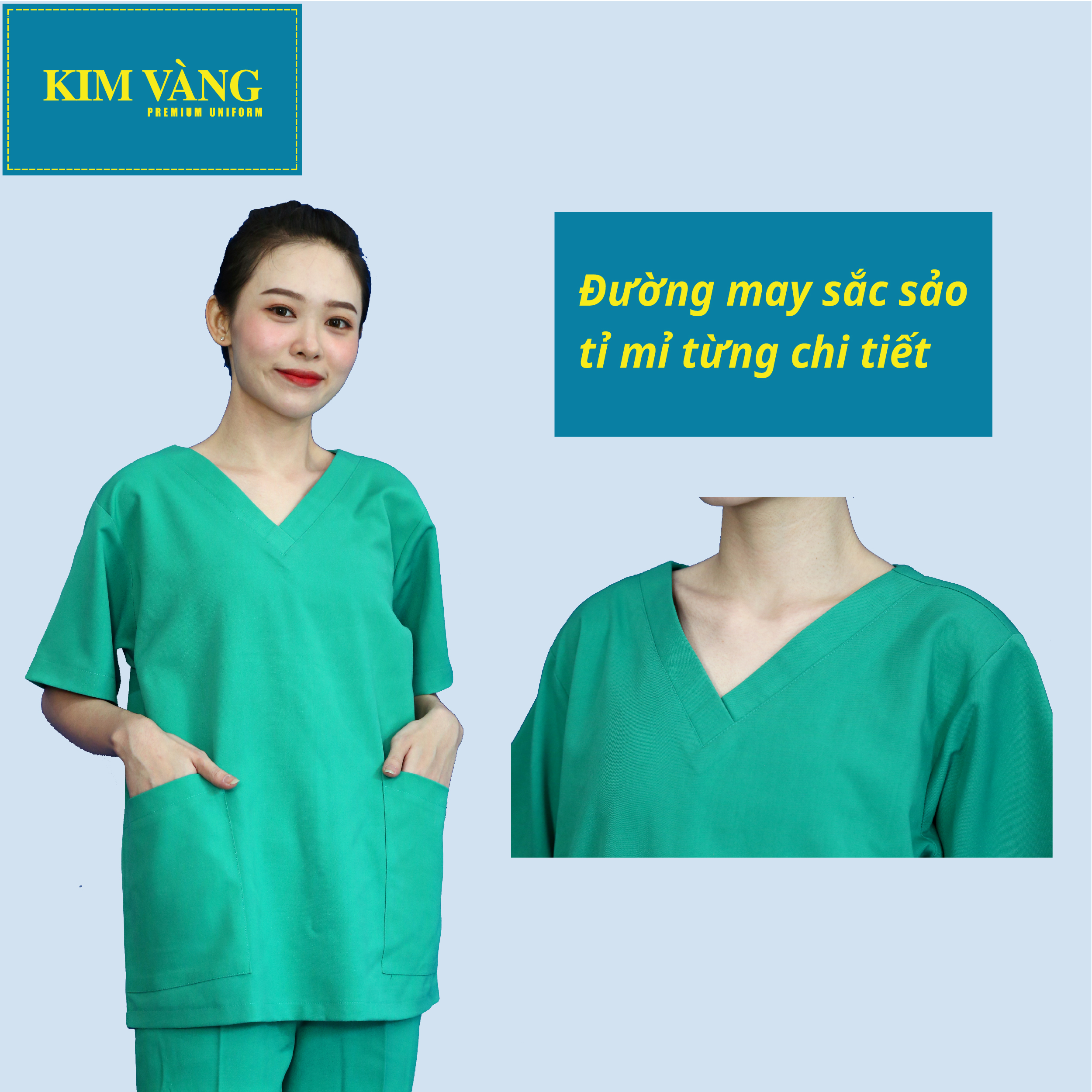 Bộ đồng phục y tá, spa, điều dưỡng đồng phục bệnh viện tay ngắn chất liệu kaki thun - Màu xanh