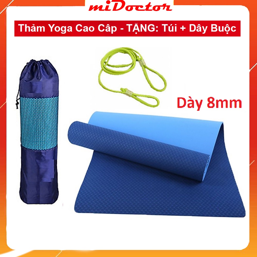 Thảm Tập YoGa Dày 8mm miDoctor CHỌN MÀU + Bao Thảm Tập Yoga + Dây Thảm Tập Yoga (Túi, Dây Giao Màu Ngẫu Nhiên)