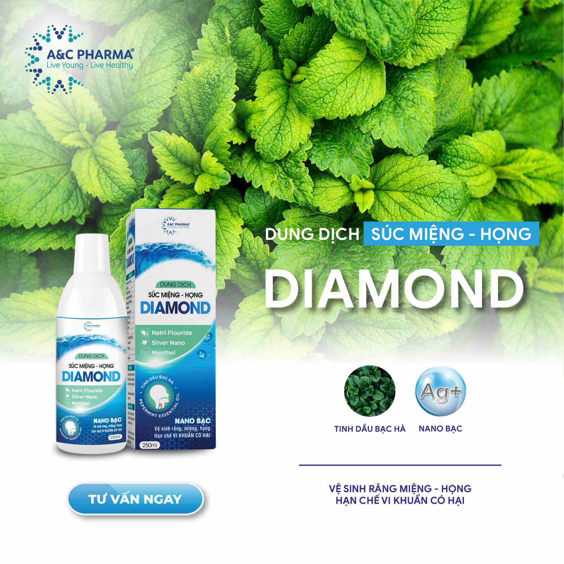 Dung Dịch Súc Miệng Họng Nano Bạc - Diamond A&amp;C Pharma