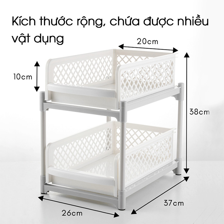 Kệ trượt 2 tầng để đồ nhà bếp nhà tắm size lớn hộp xanh