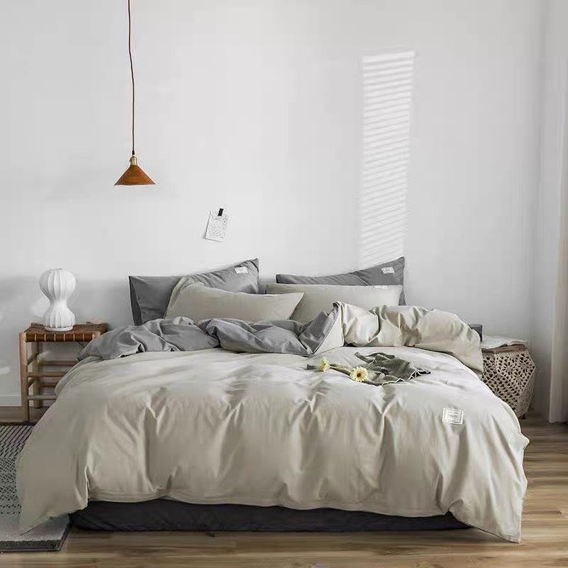 Bộ Chăn Ga Gối Cotton TC Chăn Chần Bông 5 Món - Be Phối Ghi