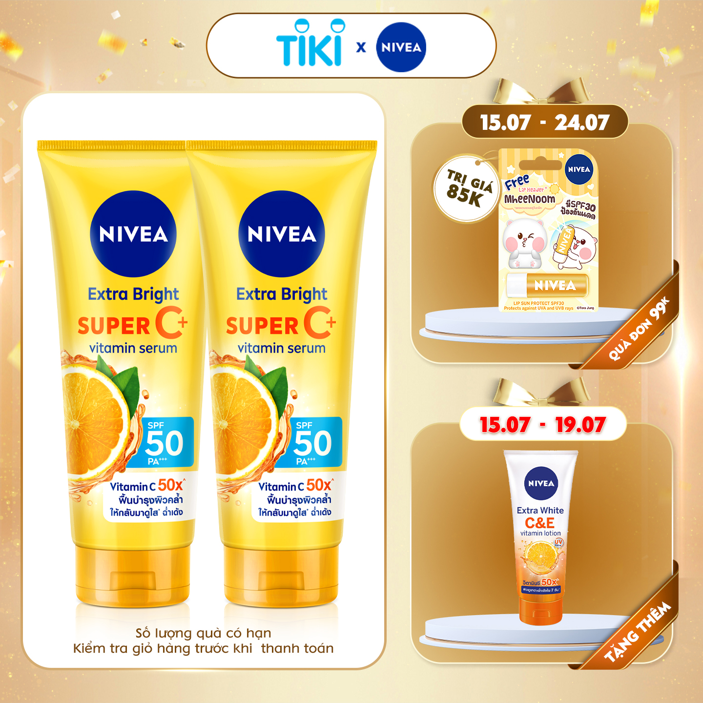 Bộ 2 Serum Dưỡng Thể &amp; Chống Nắng SPF50 PA+++ NIVEA Vitamin Super C+ (180 ml) - 98448