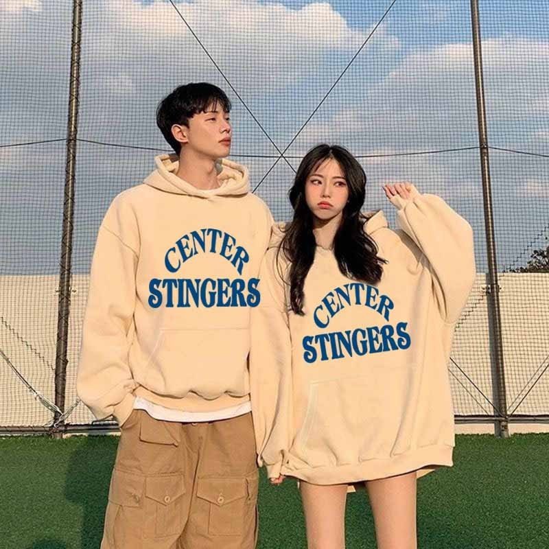 Áo hoodie tay dài dáng rộng in chữ STINGERS phong cách hiphop đường phố mùa đông Hàn Quốc cho nam cỡ lớn