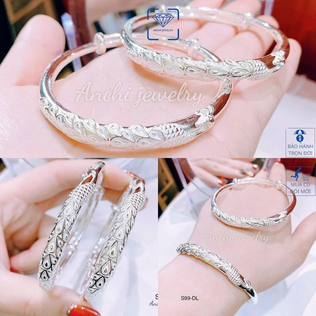 Lắc tay nữ, vòng cứng bạc nguyên chất đủ size hoạ tiết đuôi công xinh xắn, quà tặng valentine cho bạn gái