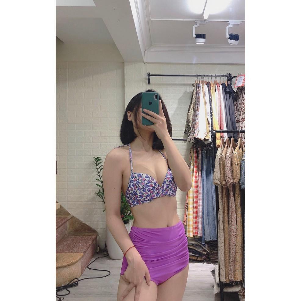 Bikini 2 mảnh áo bơi nữ đẹp mặc đi biển hoa tím nhỏ nổi bật