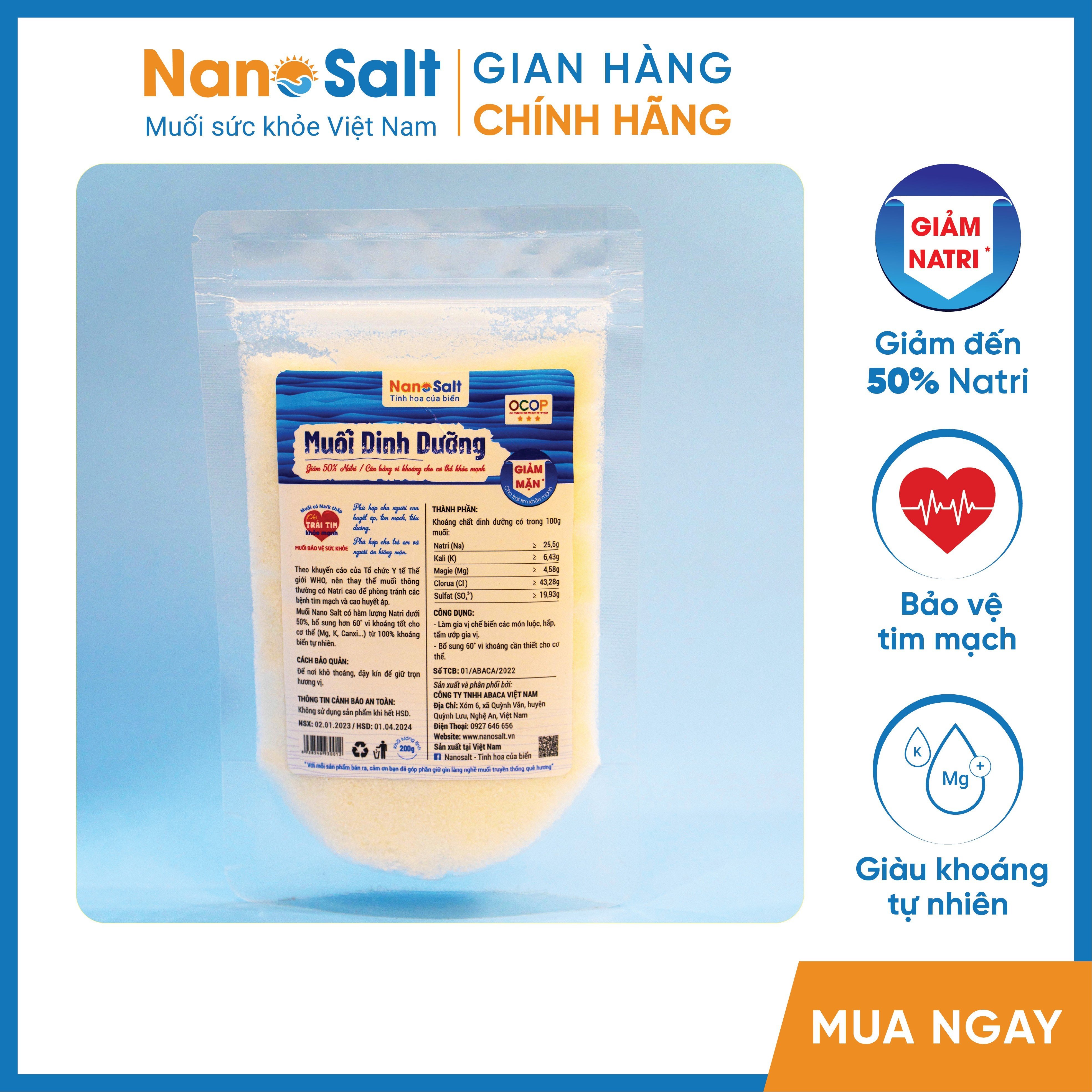 Muối giảm Natri cho người cao huyết áp, tim mạch, tiểu đường (Túi 200gr)