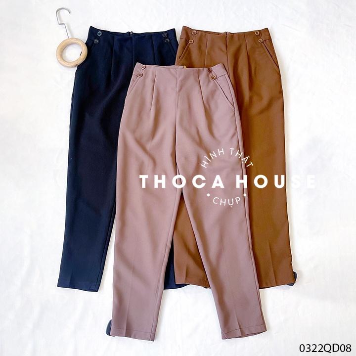 Quần baggy tây công sở trơn nút kiểu nâu, đen THOCA HOUSE thanh lịch, sang trọng tôn dáng