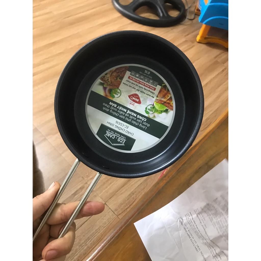 Tuyệt phẩm chảo chiên rán bếp từ mini 3 đáy Inox cao cấp, tay cầm không nóng khi đun ECOCARE EC-CGS16, 16cm