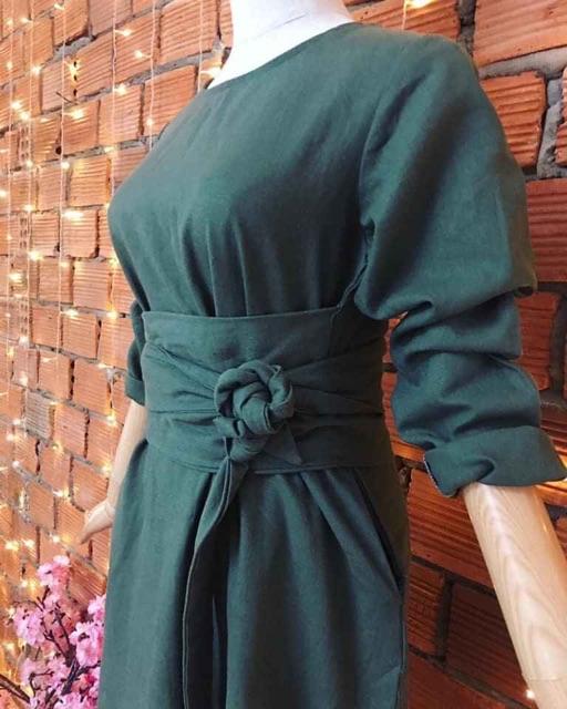 Đầm Linen xanh lá