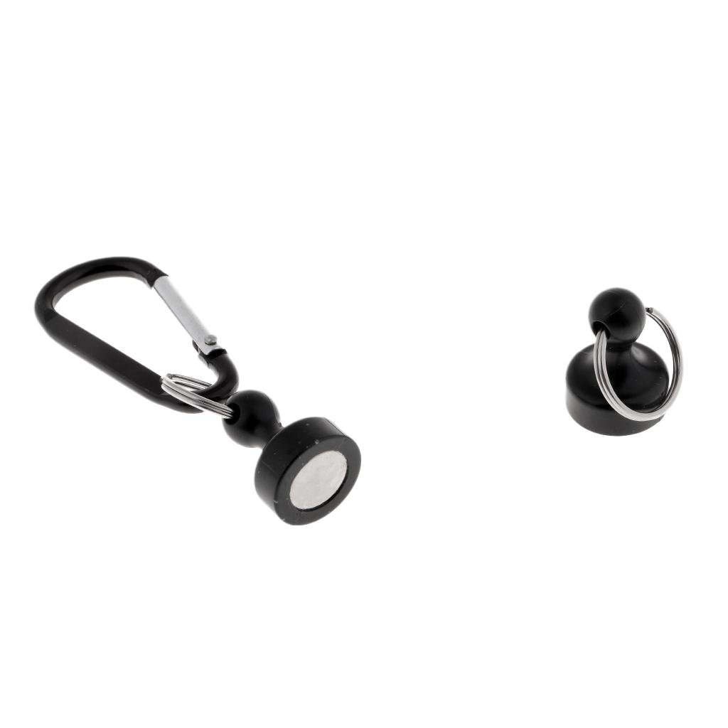 Steel Wire Fishing Coiled Lanyard w/ Magnetic Net Release & Buckle Black