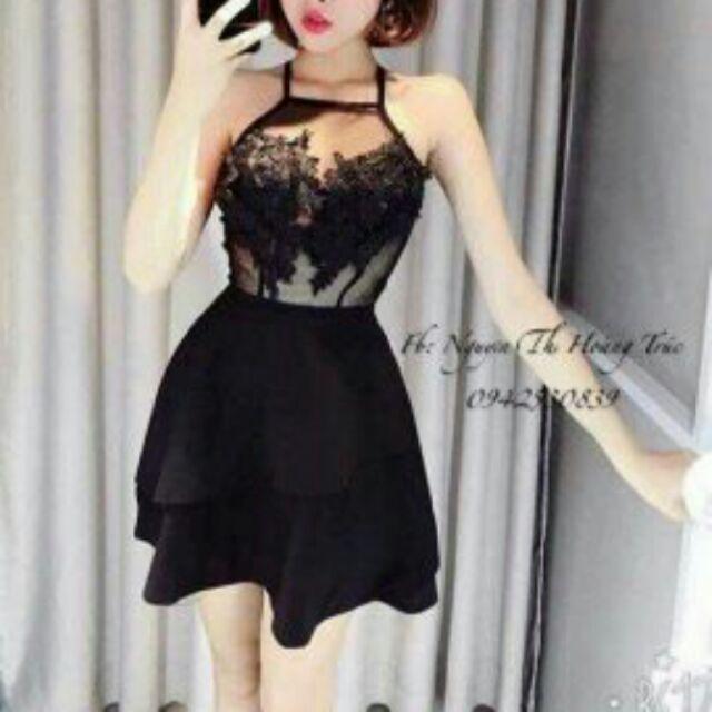 Đầm xòe cổ yếm ren trước ngực