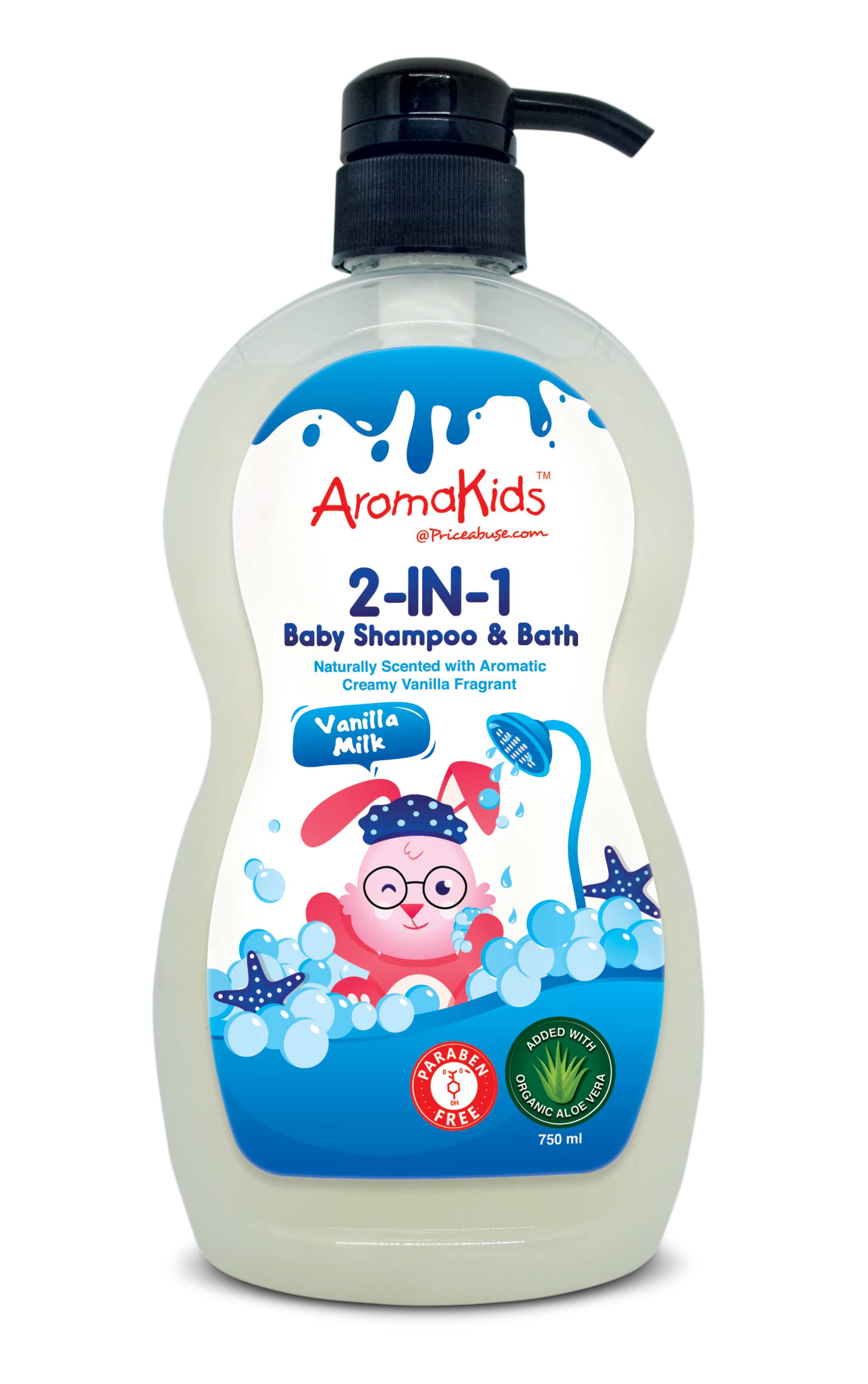 Sữa tắm gội cho bé;Sữa tắm bé; Sữa tắm gội 2in1 AromaKids-Hương sữa vani, 750ml/chai