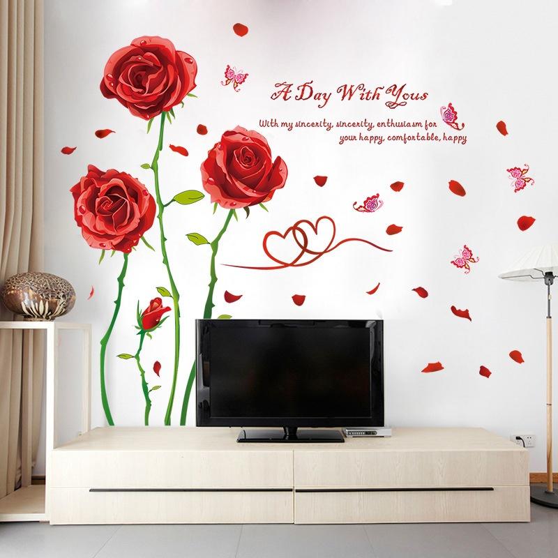 DECAL DÁN TƯỜNG BỤI HOA HỒNG ĐỎ 2