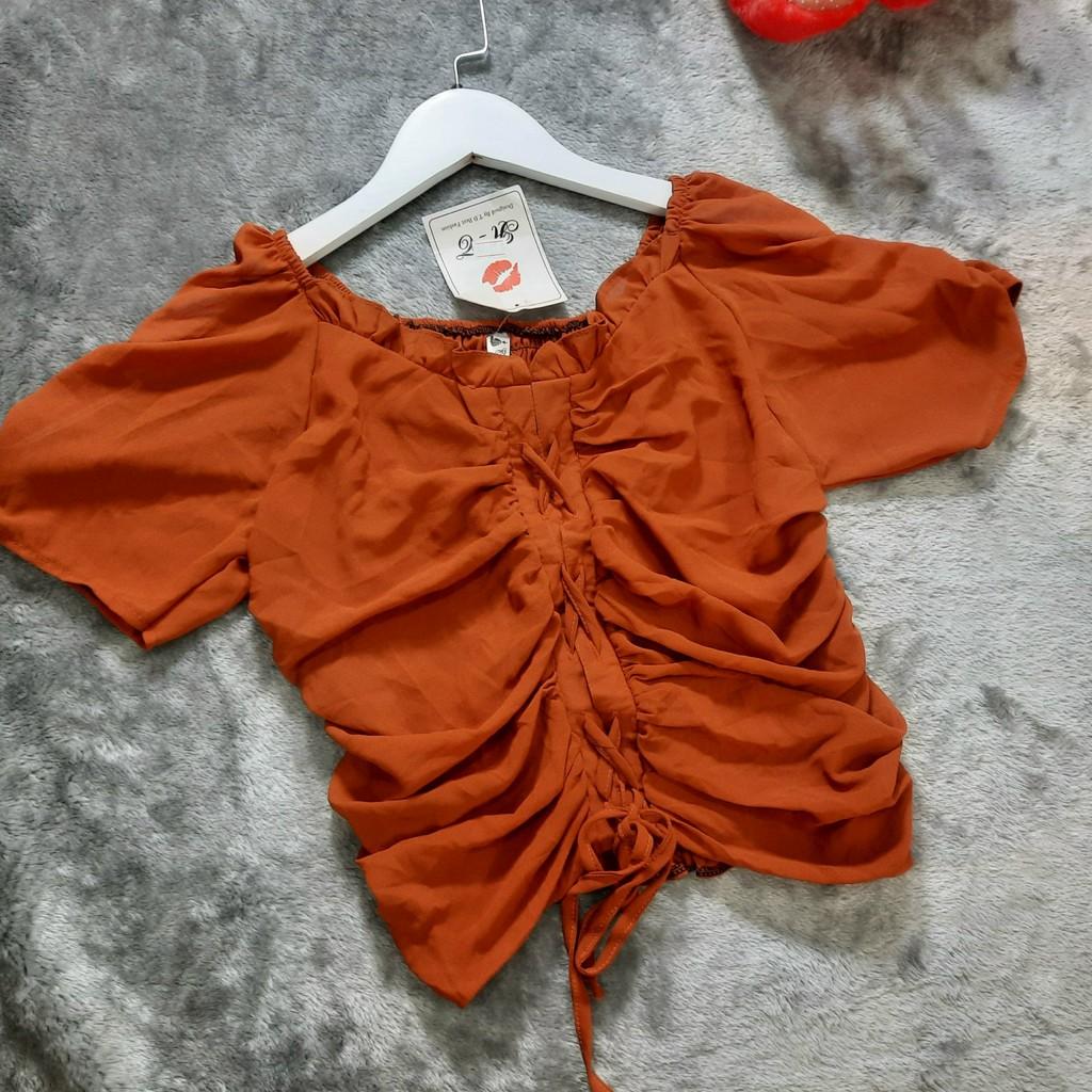 Áo kiểu Croptop vải voan thân nhúng dáng ngắn