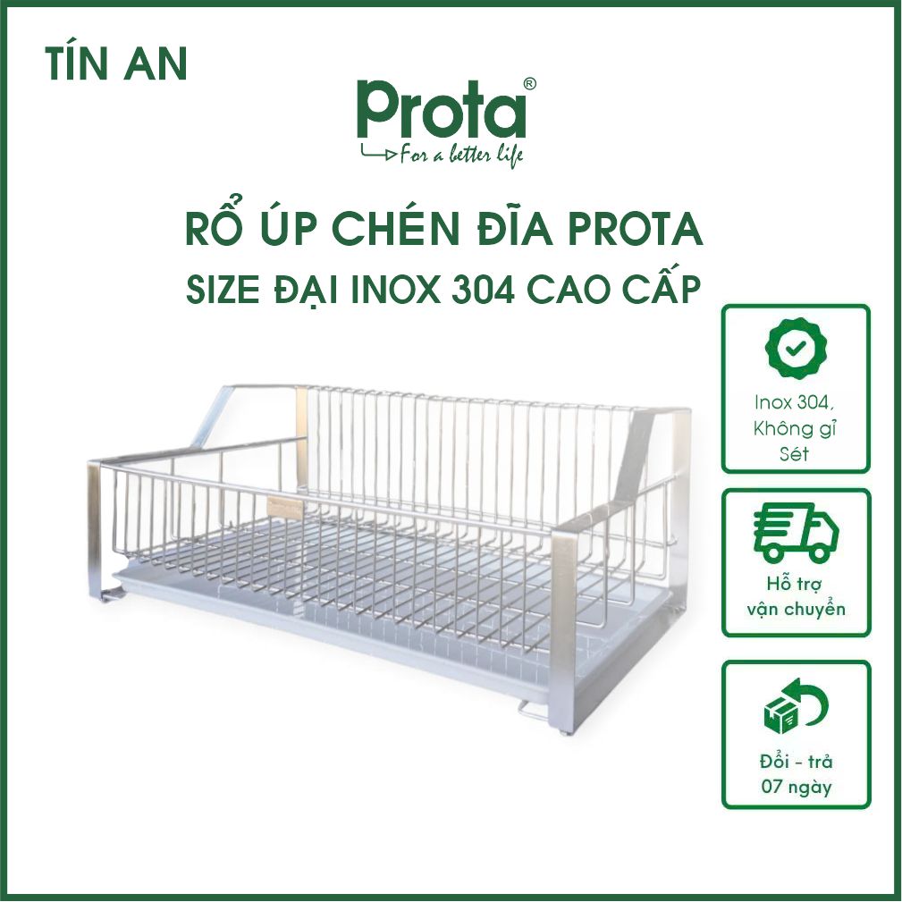 [CHÍNH HÃNG] Rổ úp bát đĩa inox 304 loại đạị Prota loại mới (Tặng kèm mâm hứng nước)- Bảo hành 36 tháng- Cam kết 1 đổi 1
