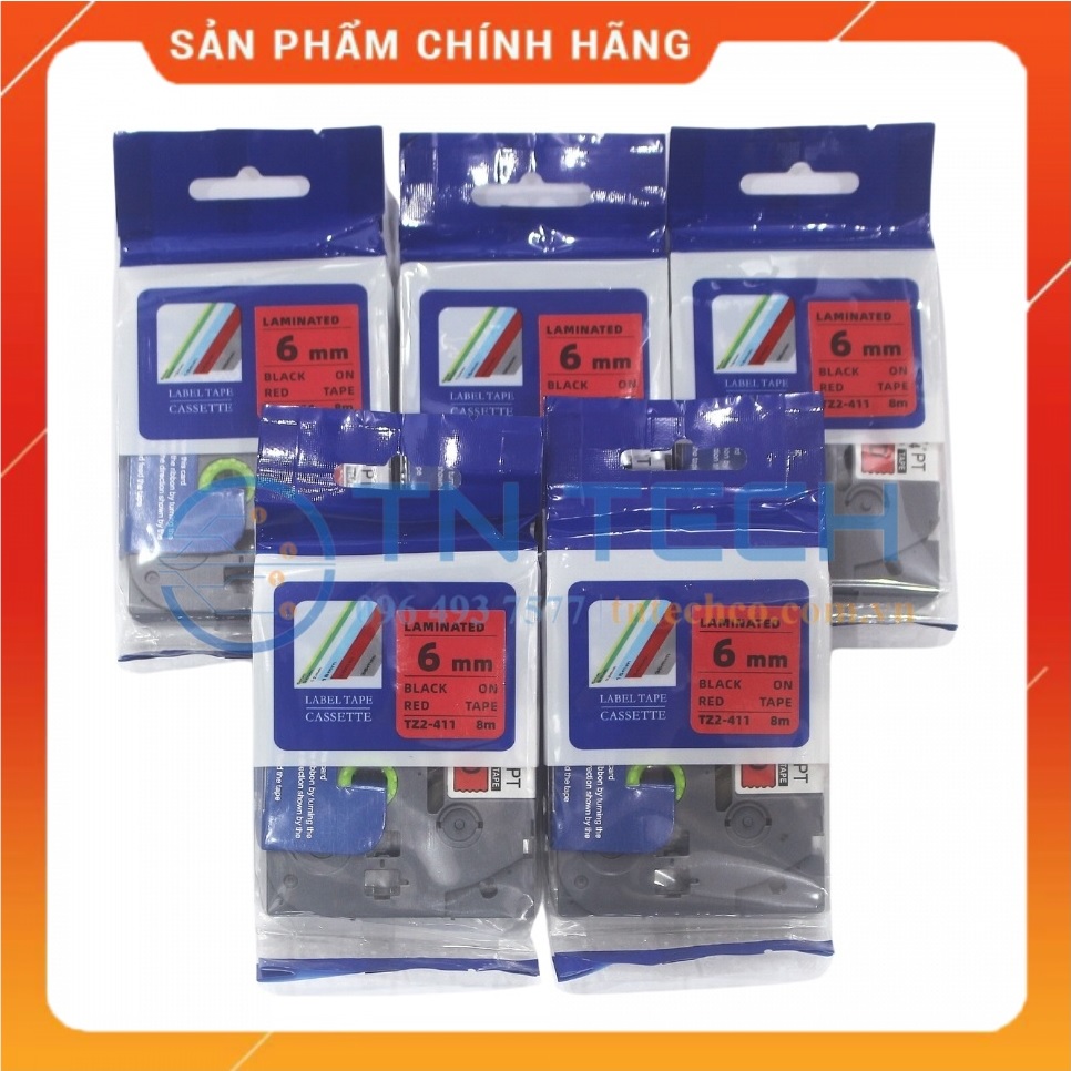 Nhãn In Tz2-411 - Đen nền đỏ 6mm x 8m - Dùng cho máy in BROTHER - AIMO - PUTY [Hàng Nhập Khẩu]