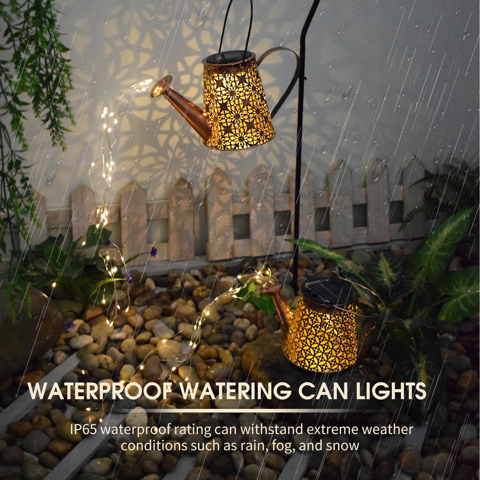 Metal Solar Stakes Lights LED Hollow Solar Landscape Lights Waterproof Outdoor Retro Kettle Lantern Stake Light