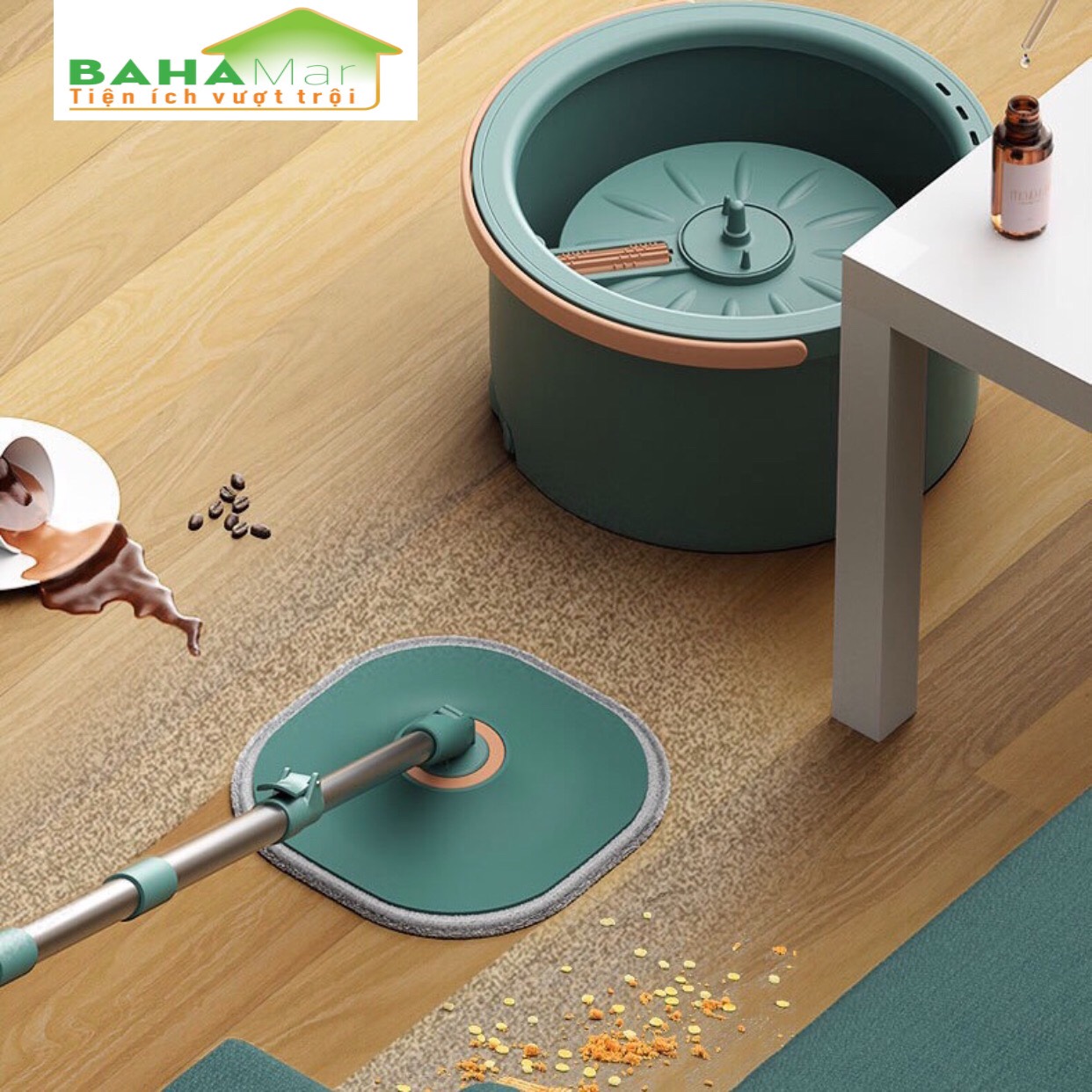 BỘ CÂY LAU NHÀ TIẾT KIỆM SỨC LAO ĐỘNG VÀ XÔ XOAY TRÒN PHÂN TÁCH NƯỚC THẢI "BAHAMAR" Nước sạch giặt giẻ lau và xoáy loại bỏ nước bẩn ra chậu ngoài một cách tách biệt luôn