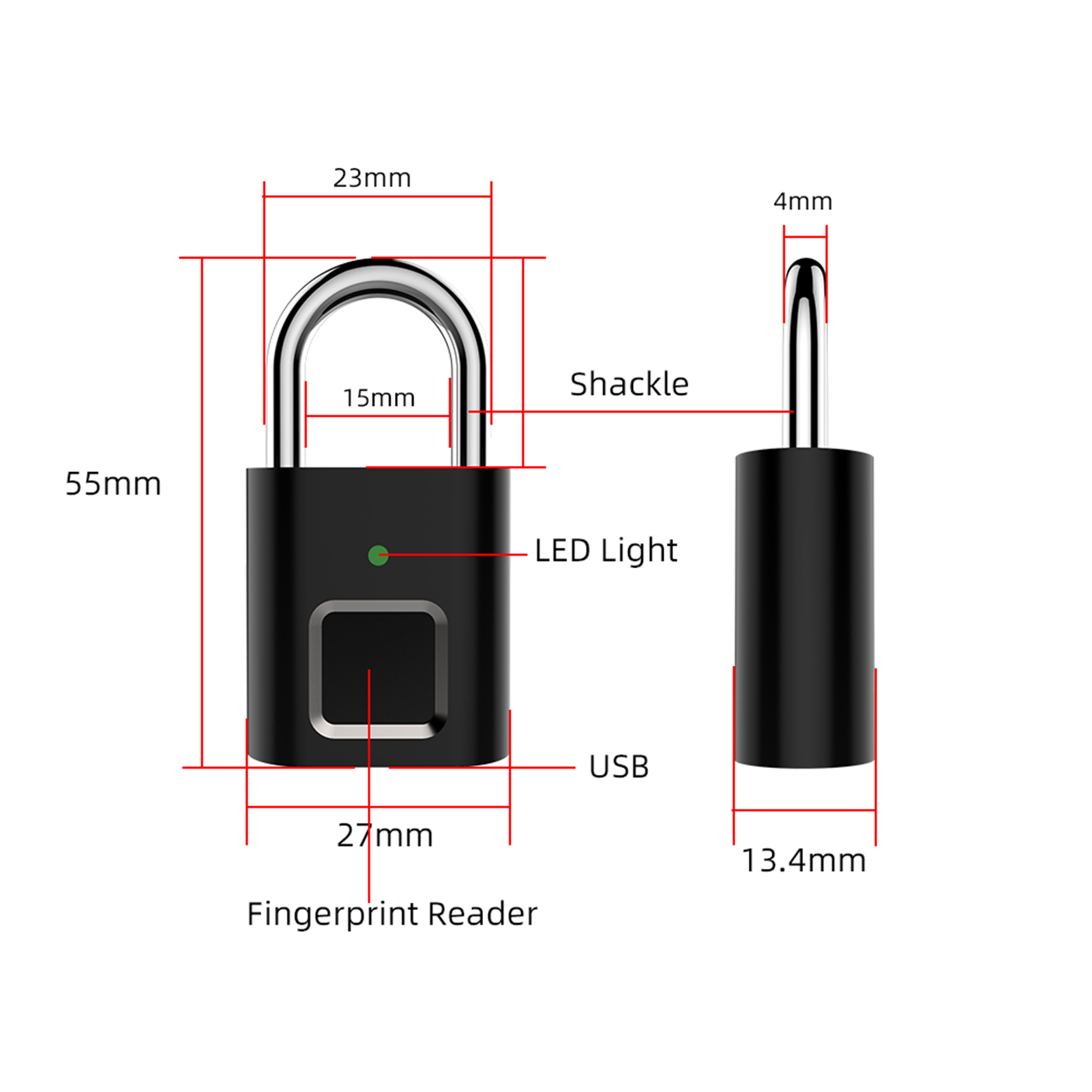 Ổ khóa vân tay bằng sinh trắc học 10 dấu vân tay, 3 Đèn LED