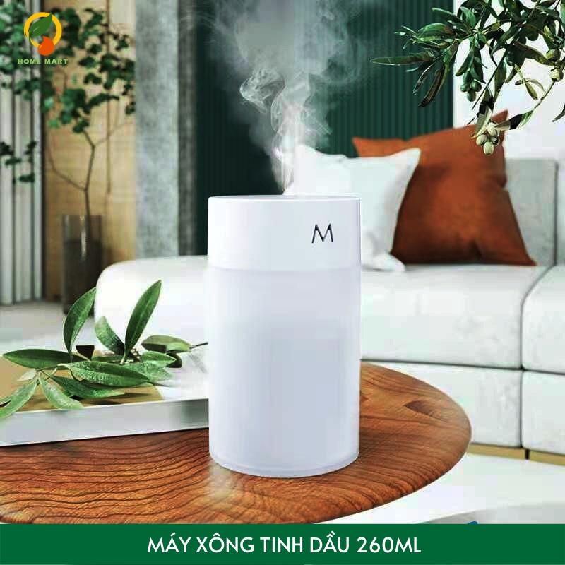 Máy phun sương tạo ẩm mini hình trụ 260ml: khuếch tán tinh dầu thơm phòng, có đèn led đổi màu, làm đèn ngủ trang trí