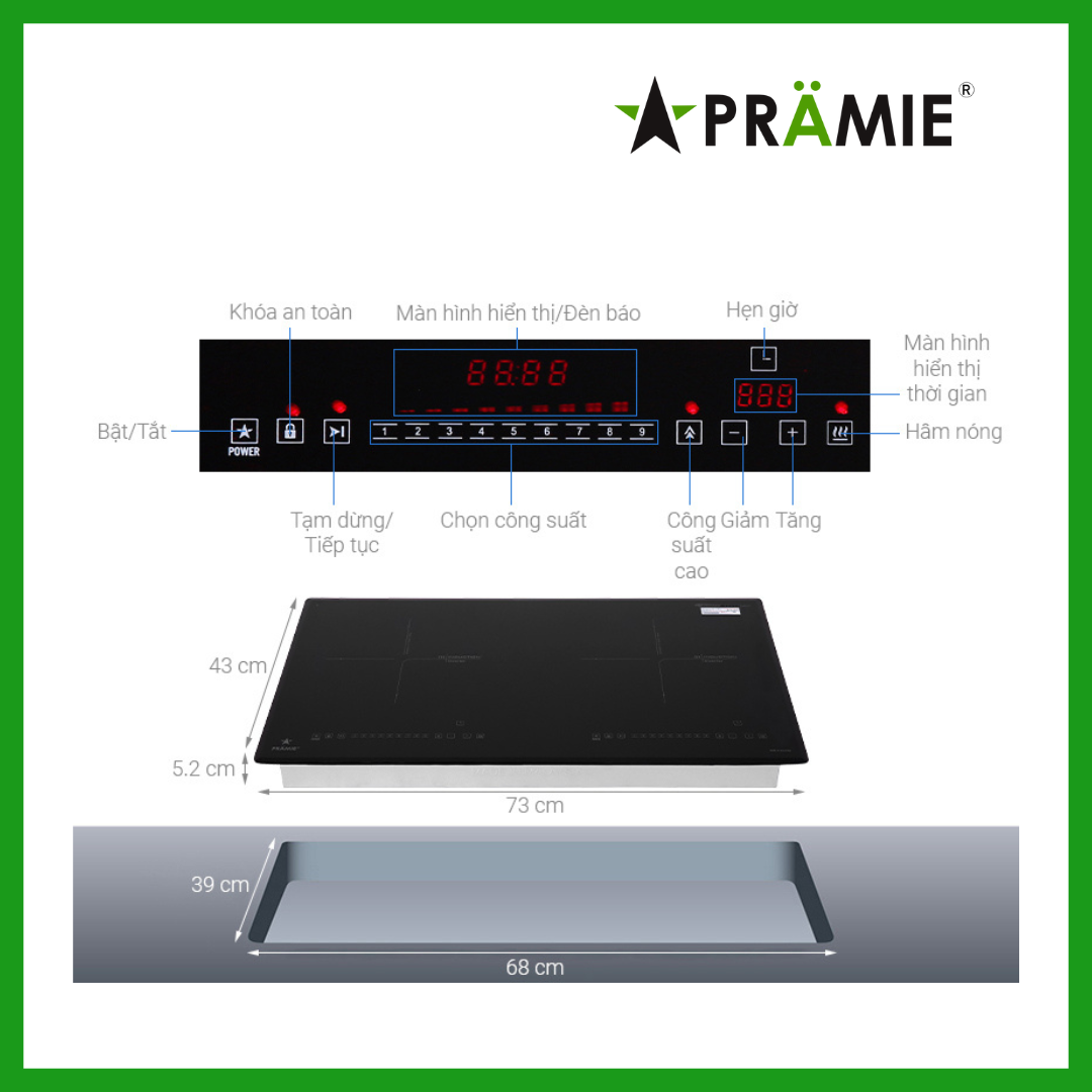 Bếp điện từ đôi Pramie PRMY-2208_Hai Từ_Hàng nhập khẩu Malaysia