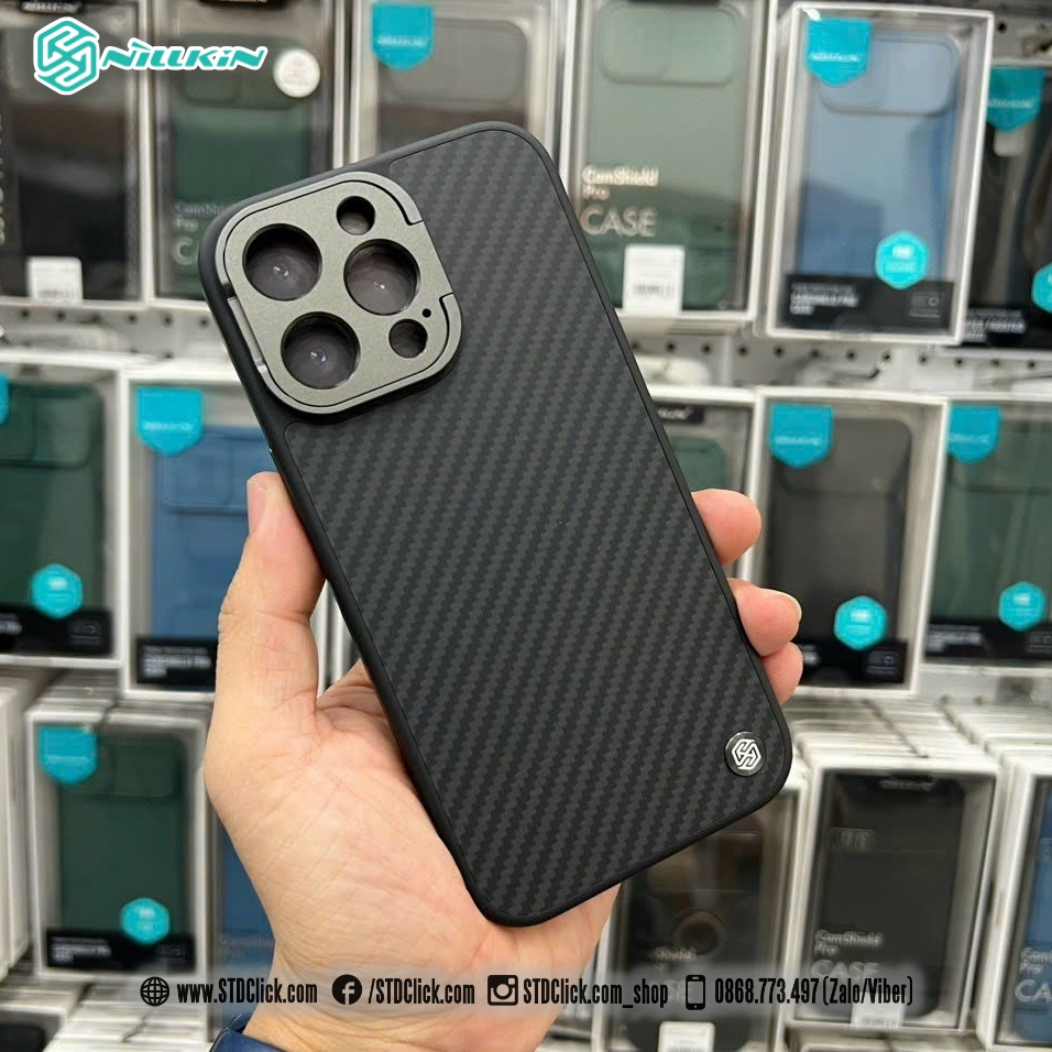 ỐP LƯNG DÀNH CHO ĐIỆN THOẠI IPHONE 14 PRO MAX - 14 PRO NILLKIN CARBOPROP - HỔ TRỢ SẠC TỪ TÍNH KÈM KHUNG BẢO VỆ CAMERA KIÊM GIÁ ĐỠ