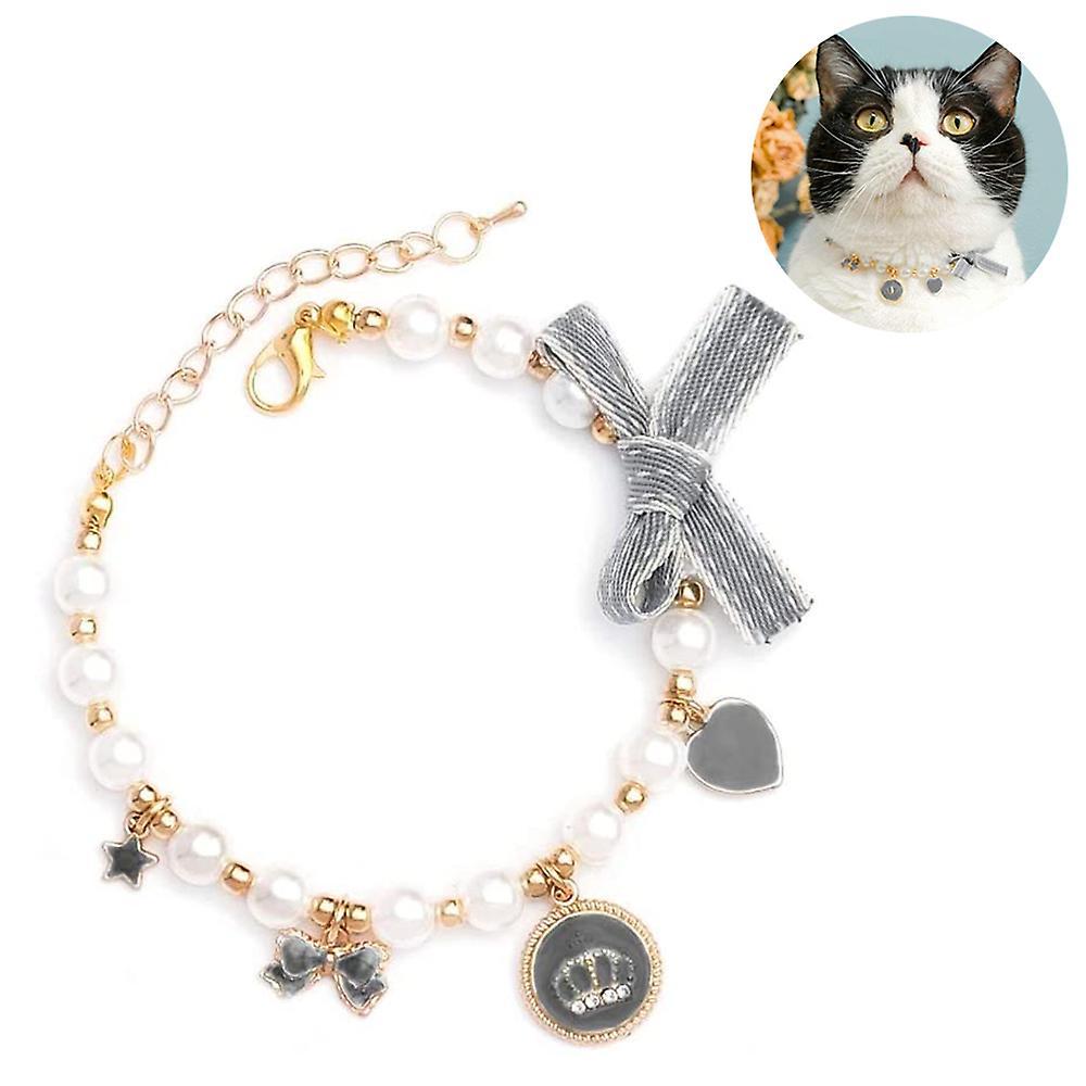 Chó CAT Pearls Vòng cổ Vòng cổ Bling Phụ kiện Ribbon Love Charm (Đen)