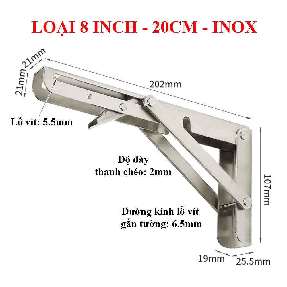 Giá Đỡ, Bản Lề Gấp Gọn Inox KUNBE Ke Đỡ Bàn Gập Chịu Lực Treo Tường, Tiện Dụng Dễ Lắp Đặt