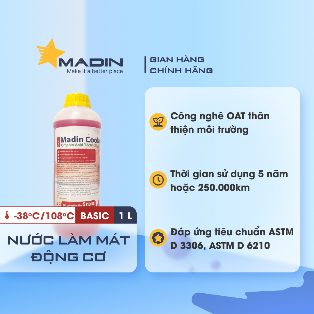 [Thùng] Dung Dịch Làm Mát ô tô, xe máy, Động Cơ Madin Coolant Basic 50%  Mono Ethylen Glycol