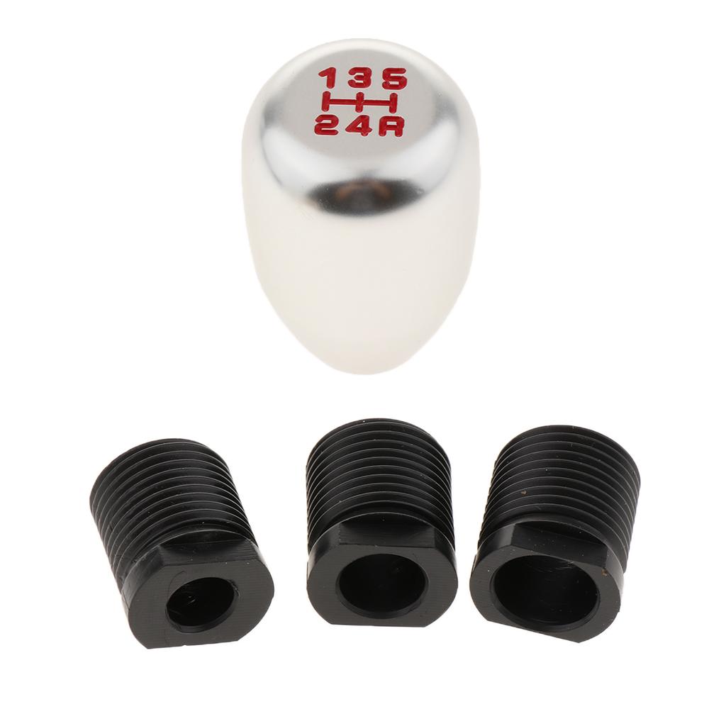 Car Truck Handle 5-Speed Gear Stick Shift Knob with Adapter Black&Silver NEW