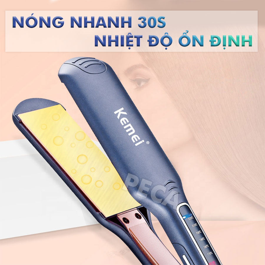 Máy duỗi tóc Kemei KM-740 điều chỉnh 6 mức nhiệt độ bảng nhiệt lớn sử dụng được cho mọi loại tóc - Hàng chính hãng