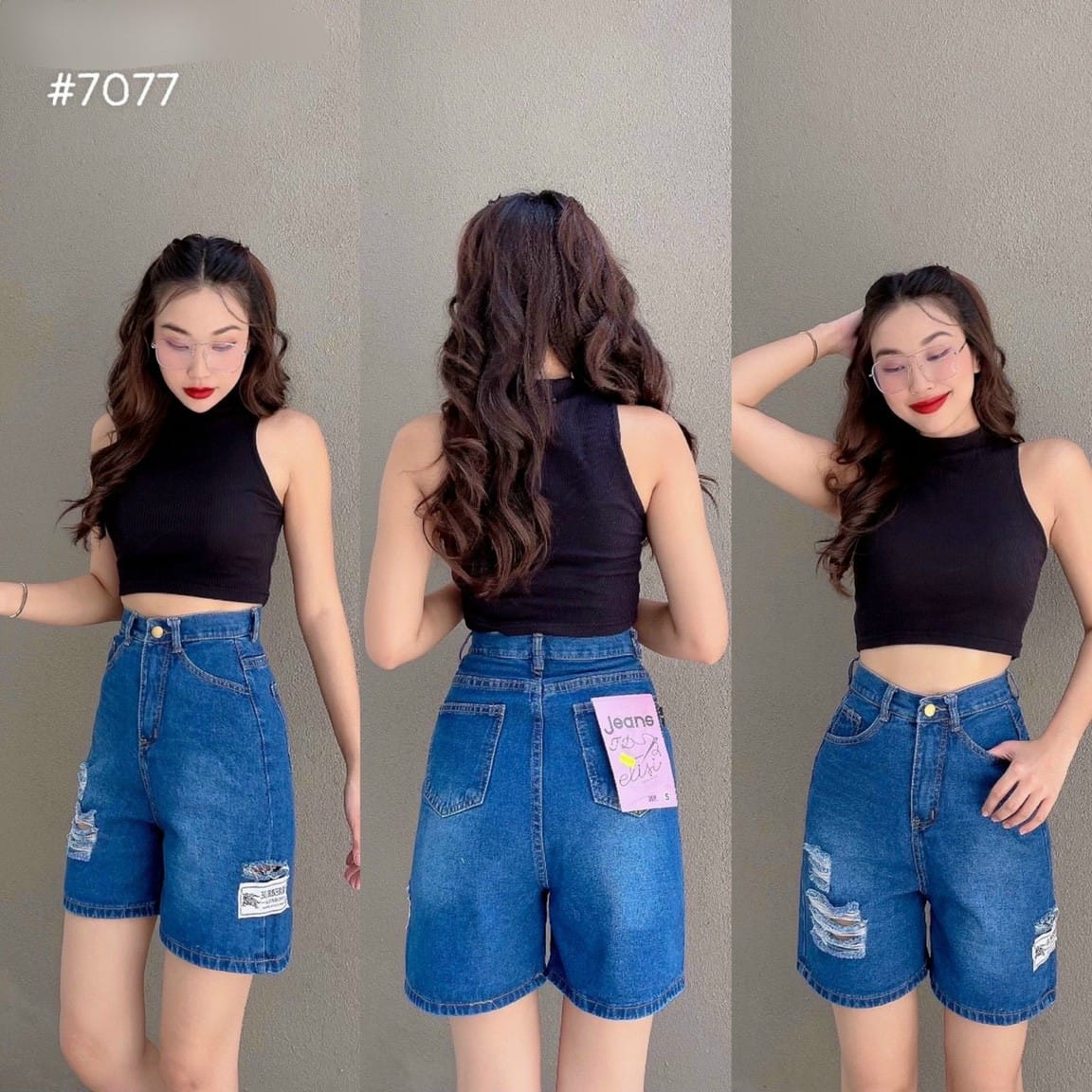 Quần jean ngố nữ rách gối vải jean đẹp dễ phối đồ