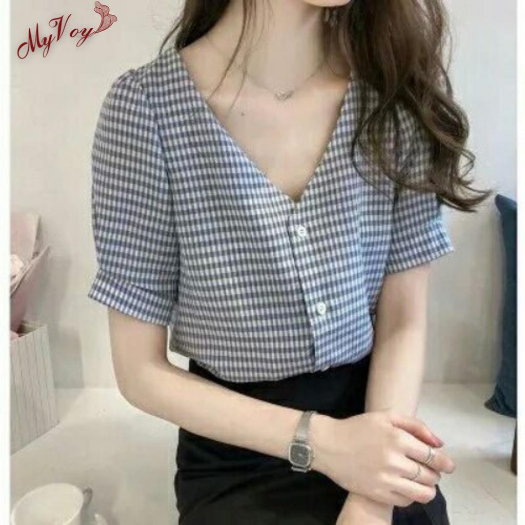 Áo sơ mi nữ công sở tay ngắn vải thô hàn quốc siêu xinh MV13