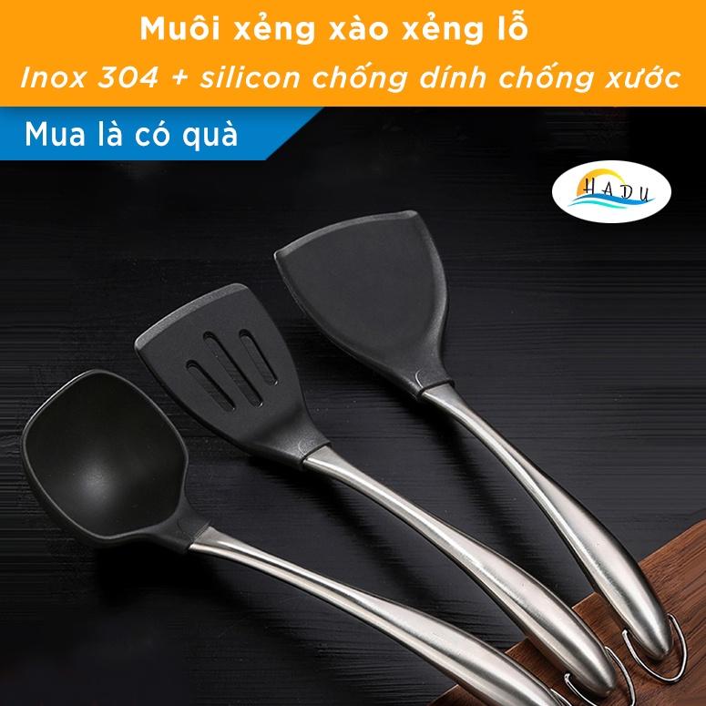 Muôi Múc Canh Xẻng Nấu Ăn Silicone Inox 304 Cao Cấp Đạt Chất Lượng Đức HADU