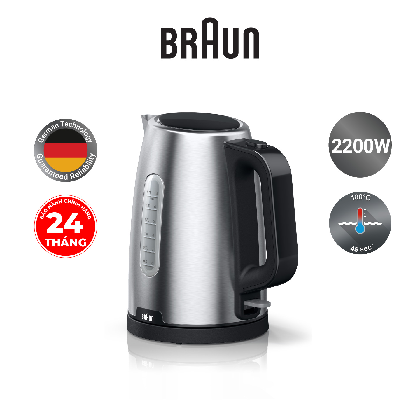 Ấm siêu tốc Braun WK1500BK-Hàng chính hãng