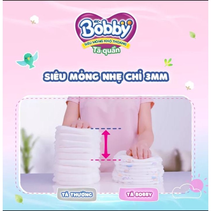 Tã/bỉm quần Bobby 3mm Mega Jumbo Gạo non Giảm nhiệt M112/L96/XL84/XXL76
