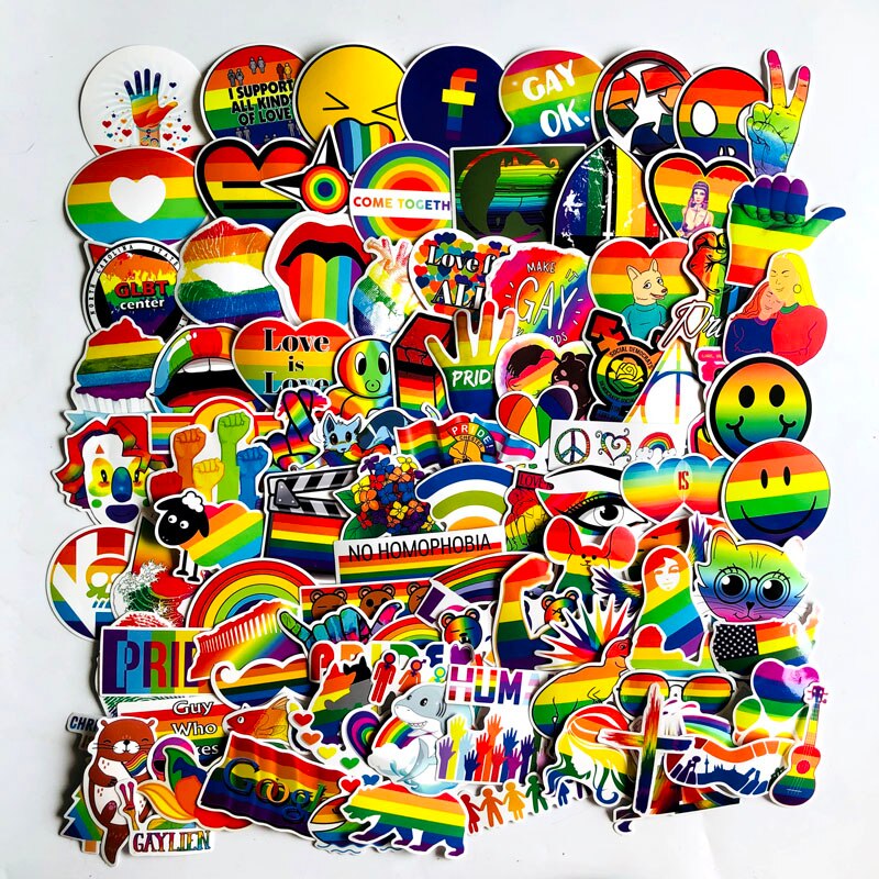 Set 30 sticker LGBT cầu vồng hình dán có ép lụa