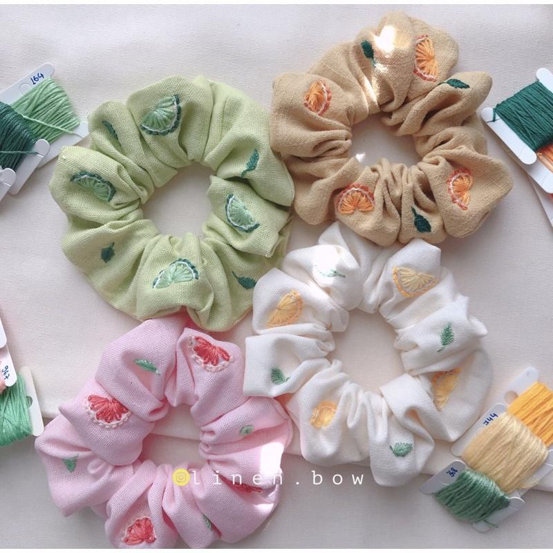 Scrunchies thêu hoạ tiết Cam/Chanh/Bưởi nhiều màu